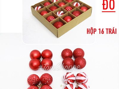 Hộp 16 trái châu Noel 4 kiểu ngẫu nhiên ĐK6cm TRAICHAU-24
